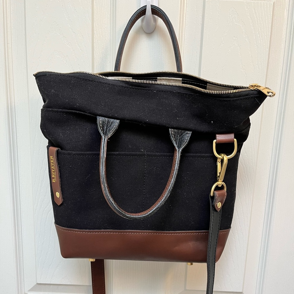R. Riveter - Otto Signature Black Canvas + Brown Leather Handbag